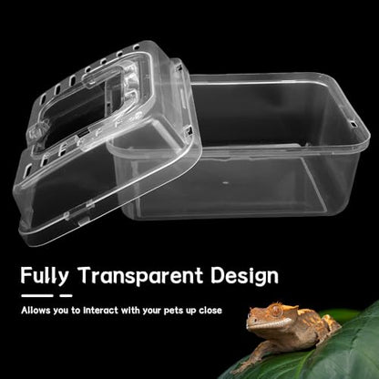 2 Pack Clear Portable Insect Reptile Terrarium Box with Handle Transparent Travel Case for Spider Snail Turtle Hermit Crab Gecko Insects Small Reptiles Amphibians