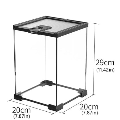 Reptile Float Glass Growth Tank, Transparent Reptile Terrarium with Wiring Hole, Eco Rainforest Feeding Box, Reptile Breeding Box Suitable for Stacking, Top Screen Ventilation Escape Proof Lid, - color: C