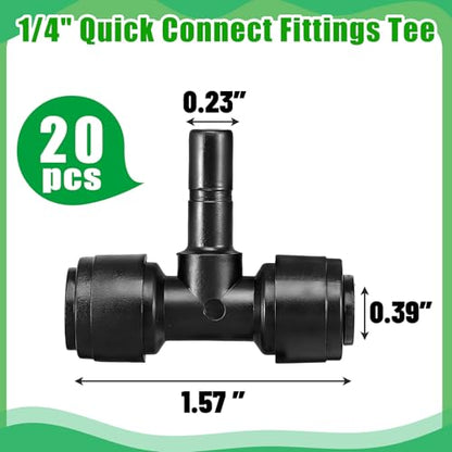 20 Pack 1/4" Push to Connect Fittings Tee Connectors | Reptile Mister System 1/4" Quick Connect Fittings,Reptile Mister Fittings for Aquarium,Vivarium,Irrigation System - size: 20 Pack 1/4" Tee
