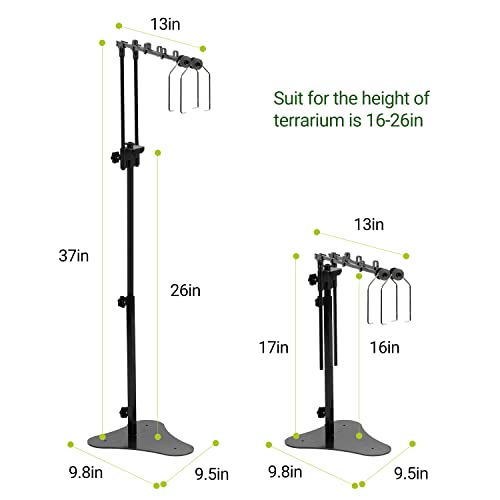 REPTI ZOO Reptile Dual Lamp Stand Adjustable Light Holder Lamp Hanging Bracket Metal Support for Reptile Glass Terrarium Heating Light Amphibians Cage - style: LH009D
