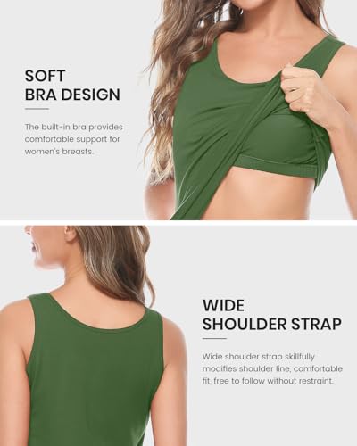 AMVELOP Tank Tops for Women Built in Bra Cotton Shelf Bra Tanks Layering Undershirts 2-3 Pack - color: 3 Pack-black/Dark Gray/Amygreen, size: Large