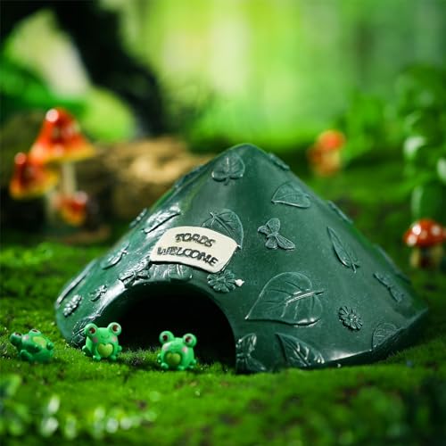 Toad House for Outside Garden, Frog House 8 x 8 x 3.9 Inch Reptile Hide Cave for Toad Frog Turtle Lizard Aquarium Fish(Green) - color: Green