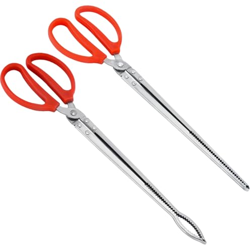 Booge 2 Pcs Stainless Steel Snake Feeding Tongs, 15 Inch Straight and Curved Extra Long Tweezers for Ball Python, Lizards, Bearded Dragon, Gecko