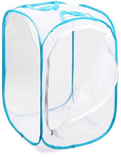 RESTCLOUD Insect and Butterfly Habitat Cage Pop-up 24 Inches Tall | Mesh Enclosure Terrarium,Tight Mesh - color: White With Blue, size: 15.7 x 15.7 x 23.6 inches