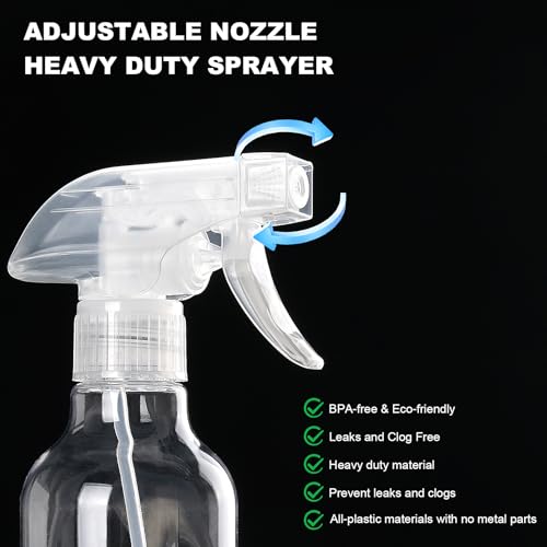 12oz/350ml Plastic Spray Bottles 1 Pack, Adjustable Mist/Stream | Refillable heavy duty spray containers for plants, cooking, hair care and household cleaning - color: 12oz-Clear