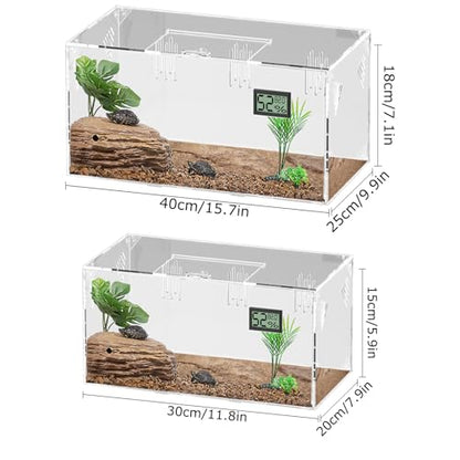 Acrylic Tarantula Enclosure, Reptile Terrarium Breeding Tank w/Temperature Hygrometer,Habitat Reptiles Feeding Box Isopod Terrarium Cage for Insect Lizard Home Office (Reptile-Tank-S(No Tray)) - size: Reptile-Tank-S(No Tray)