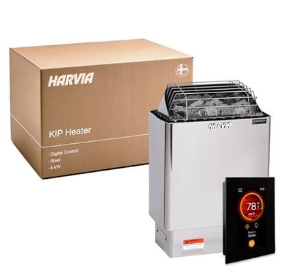 Harvia KIP Sauna Heater, Wall Mounted Electric Sauna Stove, Stainless Steel 240v Heater with Sauna Stones Included, Large Stone Cavity for Maximum Heat Release (6kW- Fenix Digital Controller) - style: 6kW- Fenix Digital Controller