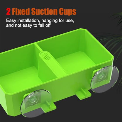 DONGKER Reptile Feeding Ledge,Square Dual-Compartment Reptile Water Food Bowl with 2 Suction Cup for Bearded Dragon Lizard Turtle Tortoise - size: S 3.9"x2.8"x1.3"