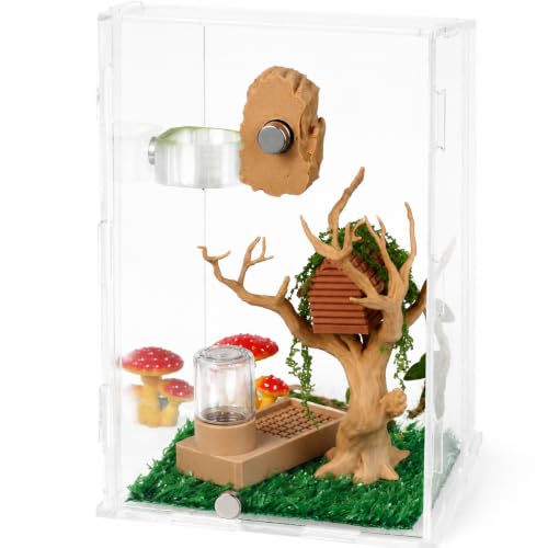 Jumping Spider Enclosure Accessories Kit Water Dispenser Magnetic Tree Trunk Hide with Artificial Moss Tree House Climbing Rope Spider Habitat Decor for Jumping Spider Terrarium Reptile Tank