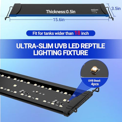 REPTIZOO UVB Reptile Light with Dimming, 18 inch UVA UVB LED Lamp for Bearded Dragon Turtle, 12W UVB Bulb Aluminum Fixture with Controller, 5 UVI Auto Mode, 0–100% Dimming & 9 Timer, Power-Off Memory - size: 18“