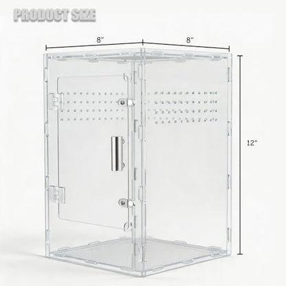 8x8x12 Acrylic Reptile Enclosure - Clear Terrarium Geckos Spiders | Metal mesh top for UVB compatibility with lightweight full-view acrylic construction - size: 8"8"12"