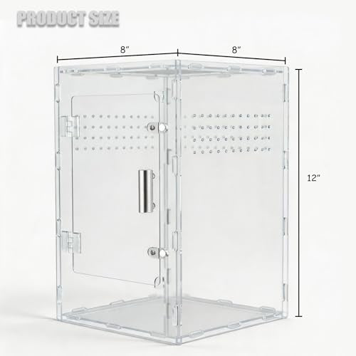 8x8x12 Acrylic Reptile Enclosure - Clear Terrarium Geckos Spiders | Metal mesh top for UVB compatibility with lightweight full-view acrylic construction - size: 8"8"12"