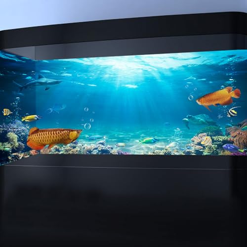 48x24IN Aquarium Scenery Under The Sea Coral Reef Backdrop Terrarium Background with Double-Sided Tape - size: 48X24in/120X60cm
