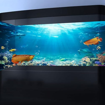 36X20IN Aquarium Background Under The Sea Coral Reef Scenery Backdrop Terrarium Background Underwater Marine Organism Fish Tank Background with 10EVA Double-Sided Tape, Blue02 - size: 36X20in/90X50cm
