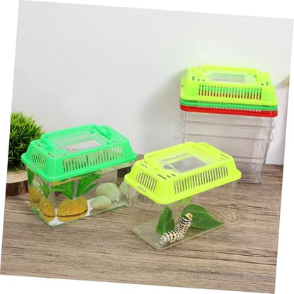 5pcs Transparent Reptile Breeding Box Handheld Tortoise Tank for Snakes Crabs and Small Pets Easy to Clean Safe Feeding Container Mixed Colors