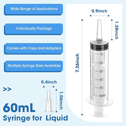 60mL Plastic Syringe for Liquid - 3 Pack Large Syringes with Adapter for Scientific Labs, Feeding, Oil Filling, Individually Wrapped - style: 60mL