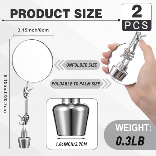 Kingdder 2pcs 3.15inch Inspection Mirrors Magnetic Base with Adjustable Arm | Round Swivel Angle Ball Joint, for Welding, Machine Maintenance, for Technicians, Auto Mechanics - size: 3.15 Inch