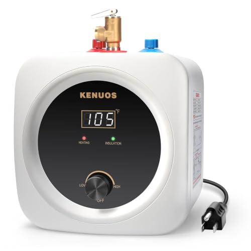 Mini Tank Water Heater 2.5 Gallon Under Sink Hot Water Heater | LED Display; T&P Safety Relief Valve; 3-Way Diverter; 110V 120V 1500W; Compact Mini Design; For Kitchen, Apartment,Bathroom - color: White