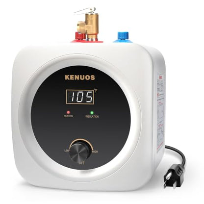 Mini Tank Water Heater 2.5 Gallon Under Sink Hot Water Heater | LED Display; T&P Safety Relief Valve; 3-Way Diverter; 110V 120V 1500W; Compact Mini Design; For Kitchen, Apartment,Bathroom - color: White