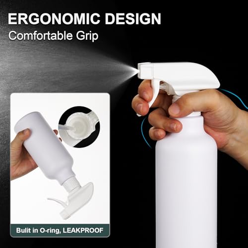 12oz/350ml Plastic Spray Bottles 1 Pack, Adjustable Mist/Stream | Refillable heavy duty spray containers for plants, cooking, hair care and household cleaning - color: 16.9oz-White