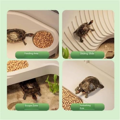 Reptile Tank Sun Terrace Turtle Villa Feeding Box Perfect Habitat for Your Aquatic Pets Easy Assembly(Gris) - color: Gris