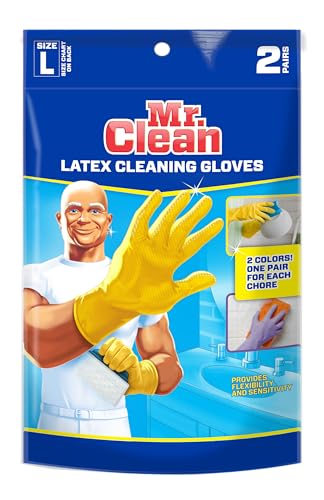 Mr. Clean Large Reusable Latex Gloves, 2 Color, 2 Pairs - size: 2 Pair (Pack of 1)