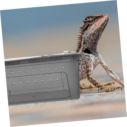 ibasenice Large Black Plastic Reptile Feeding Box with Water Dish, Ventilated Breeding Enclosure for Lizards, Spiders, Geckos, and Frogs, Portable Habitat Terrarium for Pet Reptiles