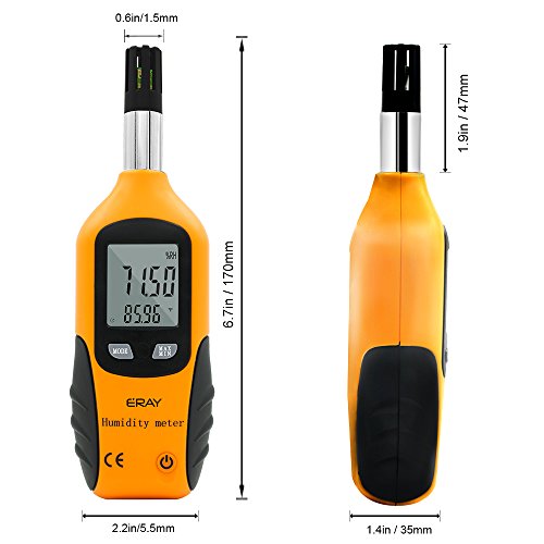 Digital Psychrometer Thermometer Hygrometer with Backlight, ERAY Temperature and Humidity Reader Meter Thermo-Hygrometer with Dew Point and Wet Bulb Temperature, 9V Battery Included(Yellow) - color: Yellow