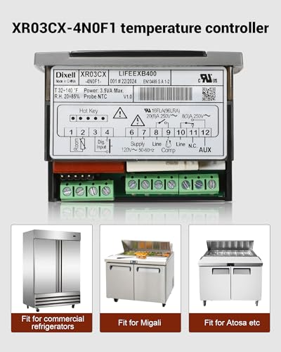 W0302186 Controller Replace for Dixell XR03CX-4N0F1 Temperature Controller, Fit for 120V Commercial Refrigerators/Freezer, with Temperature Sensor Probes & Clasp - size: XR03CX-4N0F1