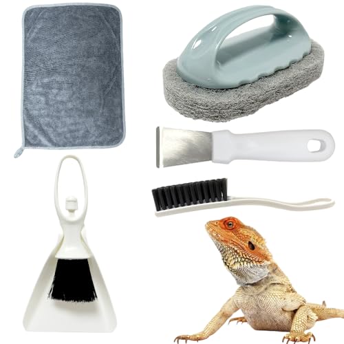 Bearded Dragon Tank Cleaning Kit – Reptile Enclosure Tool Set with Mini Dustpan, Brush, Scraper & Cleaning Cloth for Lizard & Gecko Terrarium Maintenance