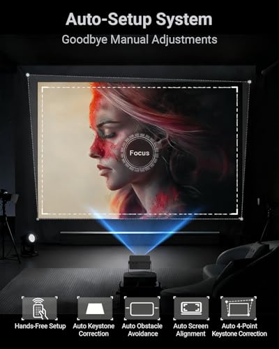 Smart Projector with WiFi and Bluetooth, Built-in Streaming Apps, Native 1080P, 4K Support, Auto Focus & Keystone, 210° Rotation, Movie Projector for Outdoor Bedroom Home Office