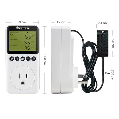 KETOTEK Digital Humidity Controller Outlet Plug with Sensor Probe, 120V Humidistat Controller Plug for Reptile Mushroom Greenhouse, Humidity Switch Outlet