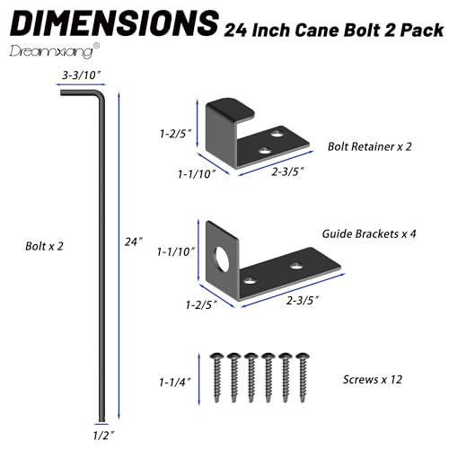 24" Heavy Duty Extra Thick Cane Bolt Gate Drop Rod Hardware Ground Latch for Wood PVC Vinyl Metal Fences Gates, Double Doors, Black Solid Steel-2 Pack - color: 24 Inch
