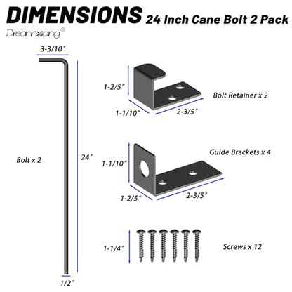 24" Heavy Duty Extra Thick Cane Bolt Gate Drop Rod Hardware Ground Latch for Wood PVC Vinyl Metal Fences Gates, Double Doors, Black Solid Steel-2 Pack - color: 24 Inch