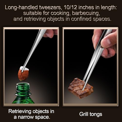 Aniso Long Tweezers, Stainless Steel, 12 Inches | Precision Serrated Tip, Cooking Tweezers Tongs， For Barbecue, Hand-Made，Steaks, Bread, Pizza, Salads - size: 12 inches