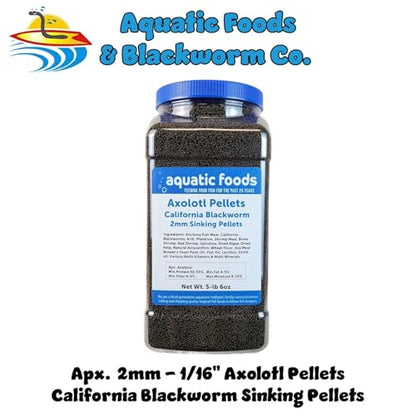 Axolotl Blackworm Pellets. 2mm-1/16 Sinking California Blackworm Small Pellets for Small Axolotl, Frogs, Shrimp, Salamanders, Newts, Snails…5-lbs 6oz Jar - size: 5.38 Pound (Pack of 1)