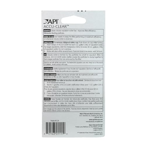API ACCU-CLEAR Freshwater Aquarium Water Clarifier 1.25-Ounce Bottle (111A) - size: 1.25-Ounce