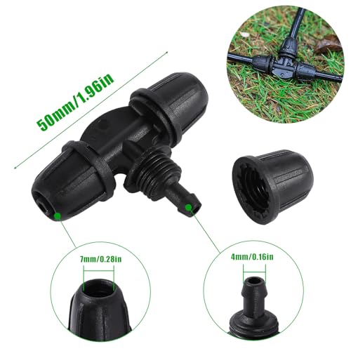 Drip Irrigation Emitters for 1/4" Drip Tubing,Adjustable 360 Degree Automatic Irrigation Drippers on 5.5" Arrow Stake,with1/4 Locked Tee for Watering System(10Pcs Drippers and 10Pcs Tee) - style: 10Pcs Drippers and 10Pcs Tee