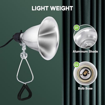 HealSmart 5.5" Clamp Light Socket, 60-Watt Maximum with 6 Feet 18/2 SPT-2 Cord, Aluminum Reflector E26 (no Bulb Included), for Reptiles and Plants Growing, (Pack of 1) - size: 5.5 Inch (60 Watts), style: 1-Pack