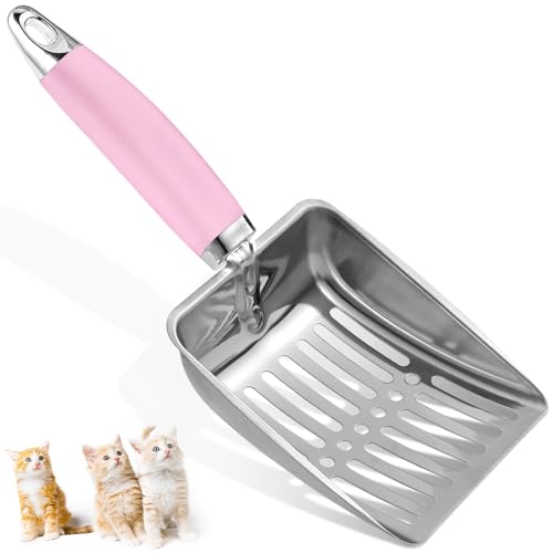 Cat Litter Scoop - Stainless Steel Metal Cat Litter Scoop-Sturdy Mesh Scooper - Mesh Shovel-Easy to Clean - Suitable for Cat Litter Box -Pink - color: Pink, size: M