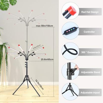 FECiDA Gamechanger! 72 Watt Power Draw, NO Need Adapter, 8Head Grow Light with Tripod Stand, 2026 Big Coverage LED Grow Lights for Indoor Tall Plants, Bonsai Tree, 4/8/12/16/20H Timer - size: Stand-8Head-72W