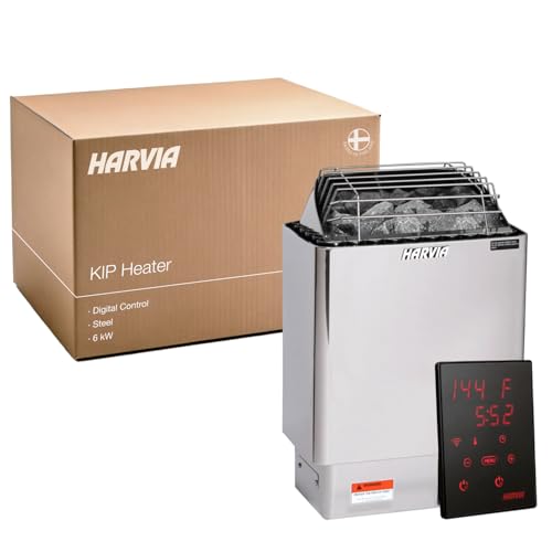 Harvia KIP Sauna Heater, Wall Mounted Electric Sauna Stove, Stainless Steel 220v Heater with Sauna Stones Included, Large Stone Cavity for Maximum Heat Release (6kW - Digital Controls) - style: 6kW - Xenio Digital Controller