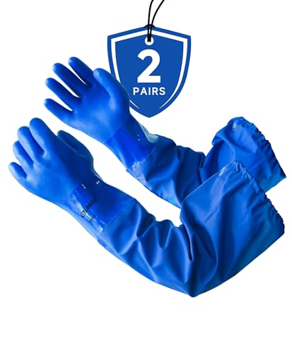 LANON 2 Pairs 26" Elbow Length PVC Chemical Resistant Gloves,Blue,XLarge | Waterproof,Long Sleeve Work Gloves,Cotton Liner(Excluding Sleeves),Non-Slip Grip,Heavy-Duty,Acid,Alkali & Oil Protection - size: X-Large (Pack of 2)