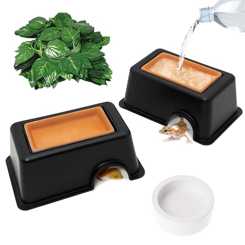 Hamiledyi 4 Pcs Humid Hide for Leopard Gecko Moist Reptile Hide Box Small Snake Humidity Hut with Sink Crested Gecko Tank Accessories for Young Lizard Shedding - color: Humidifying box-2Pack