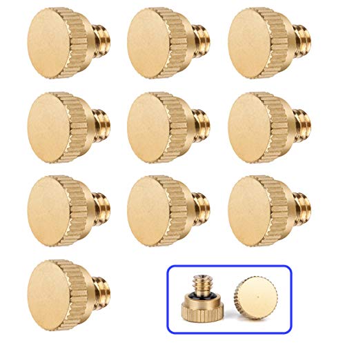 Brass Misting Nozzle Plug, 10 Pack | 10/24 UNC Mister Plugs For Outdoor Cooling System, Greenhouse Garden Watering