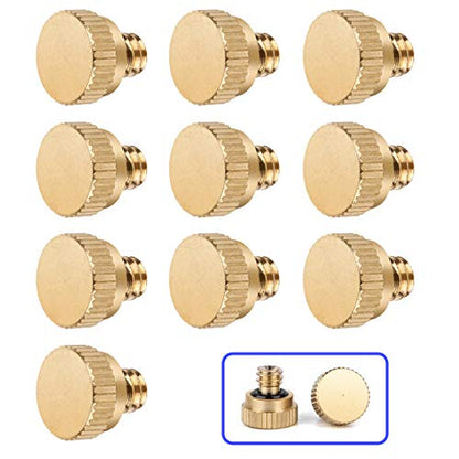 Brass Misting Nozzle Plug, 10 Pack | 10/24 UNC Mister Plugs For Outdoor Cooling System, Greenhouse Garden Watering