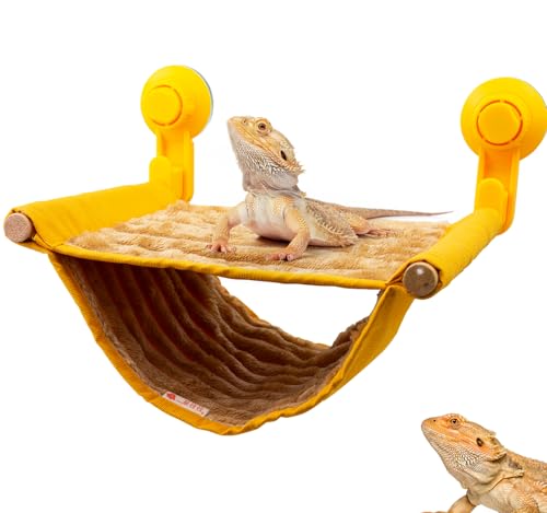 Bearded Dragon Window Hammock with Suction Cups, Soft Reptile Hammock Bed, Double Layered Winter Warm House Tent, Reptile Tank Accessories-Yellow