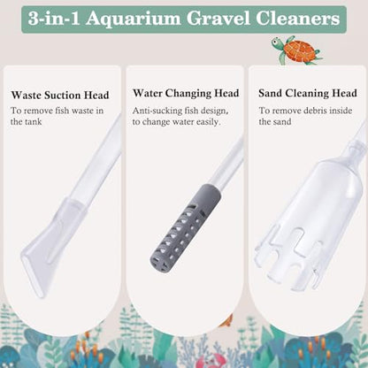 AOZU 3-in-1 Aquarium Vacuum Gravel Cleaner, Adjustable Fish Tank Siphon Cleaner, Aquarium Water Changer and Sand Washer Kit with Hand Siphon Hose & Extension Tube - size: Small