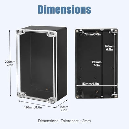 Junction Box with Clear Cover IP65 Waterproof Project Box Dustproof ABS Plastic Electrical Project Boxes Universal Enclosure, Black 7.8"x 4.7"x 2.9"(200x120x75mm)(Pack of 2) - color: 2 packs, size: 7.8"x 4.7"x 2.9"