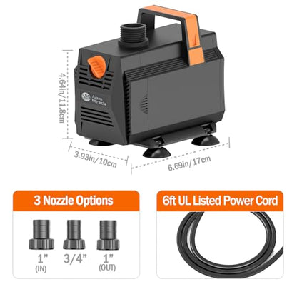 AquaMiracle 1200GPH Aquarium Water Pumps (4500L/H, 70W) Fountain Pump Pond Pump Submersible Water Pump with Flow Control for Fountain, Waterfall, Statuary, Filtration, Water feature, Hydroponics - size: 1200GPH
